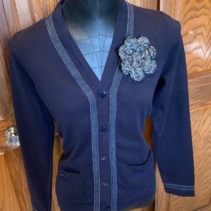CHANEL Uniform Button Up w/ Tweed Camellia Flower